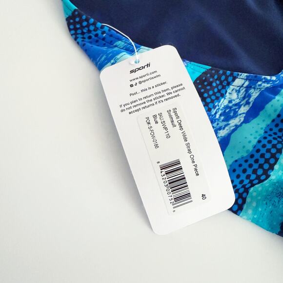 [Sporti] Wide Strap Blue Deepwater Racerback Competition Swimsuit NWT Size 40 - Picture 9 of 13